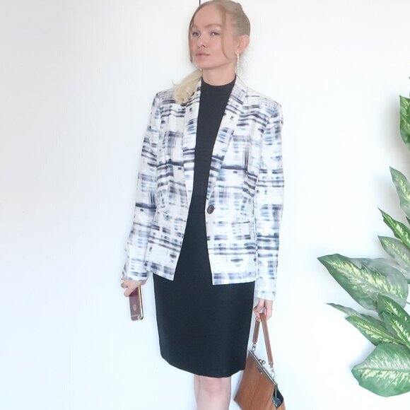 John Meyer White, Blue Grey Fitted Single Breasted Long Sleeve Blazer / Jacket - Picture 4 of 12